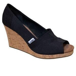 TOMS Women's Classic Espadrille Wedge Sandal Black Scattered Woven‎ Size 8